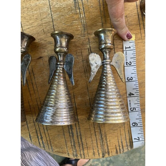 VTG Brass Angels Made India Abstract Angel Candle Stick Candle Holder Set Of 4 - Picture 6 of 7